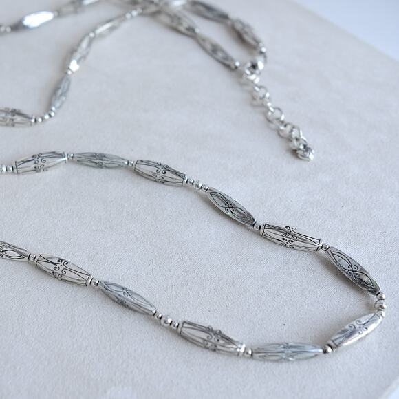 Brighton Marrakesh Long Necklace Silver Plated Etched Retired 38-40" Adjustable - Picture 3 of 7